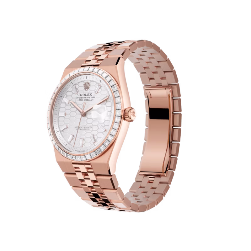 Rolex Land-Dweller 36 M127285TBR-0002 Everose Gold Diamond Bezel Diamond Paved Dial President Bracelet - Image 4