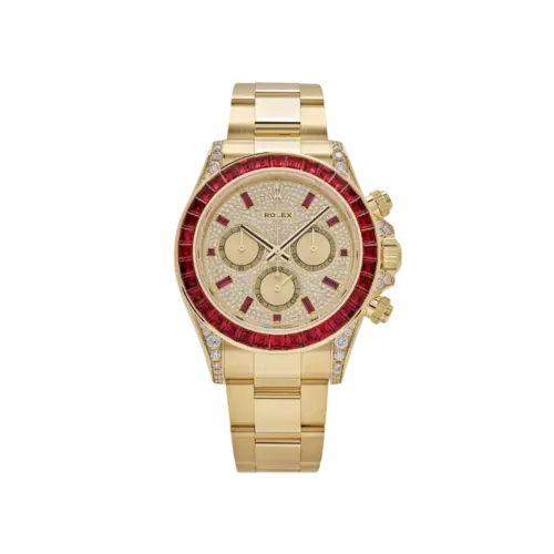 Rolex Daytona 126598TRU Yellow Gold Ruby Bezel Diamond Pave Dial