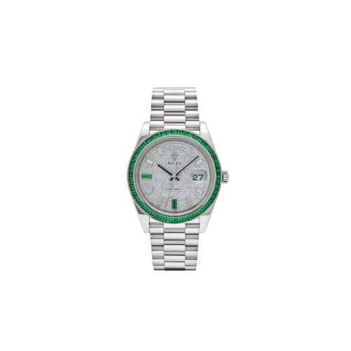 Rolex Day-Date 40 228396TEM Platinum Diamond Dial Emerald Bezel