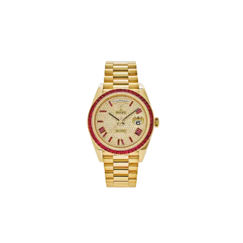 Rolex Day-Date 40 228398TRU Yellow Gold Roman Dial Ruby Bezel