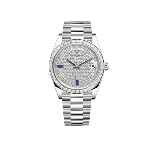 Rolex Day-Date 40 228396TBR Platinum Diamond Bezel Diamond-Paved Sapphire Dial